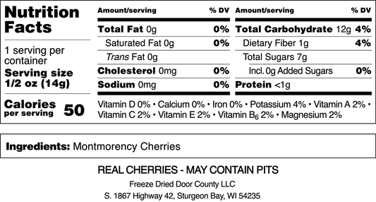 Freeze Dried Montmorency Cherries Horizontal Nutrition Label - EverlastingEats