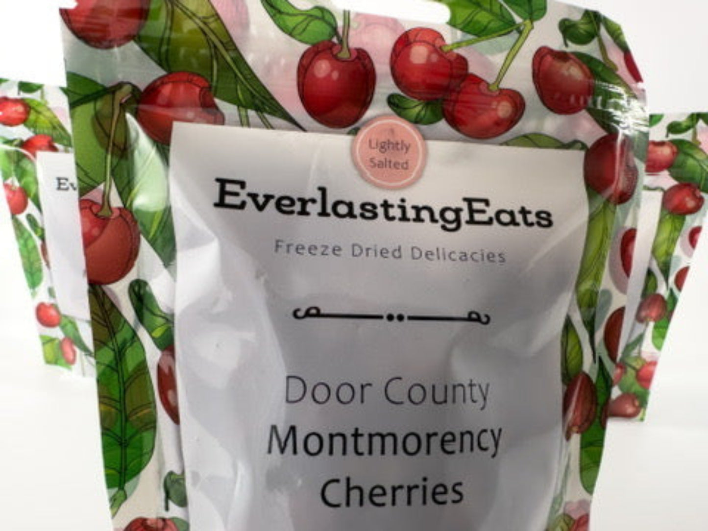 Freeze Dried Cherries Lightly Salted Healthy Snack 1.5 oz bag Close Up - EverlastingEats